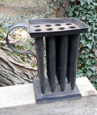 Primitive Tin Candle Mold 12 Taper Rolled Handle 10.  25 "