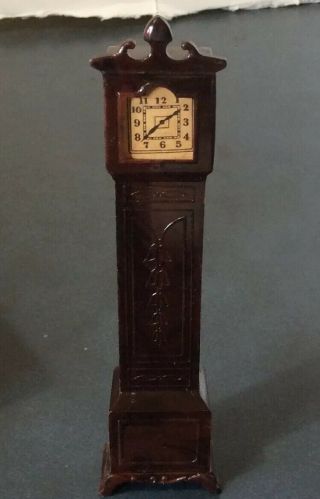 Vintage Renwal Tin Dollhouse Furniture Mahogany Grandfather Clock 1:16 Scale