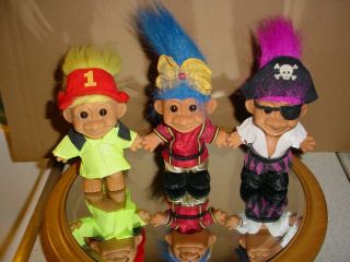 3 Vintage Russ Troll Dolls Fireman,  Pirate,  Fortune Teller