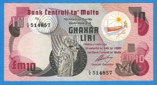 Malta 10 Liri 1967 Series 514857 Rare