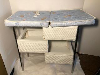 Vintage White Wicker Doll Changing Table