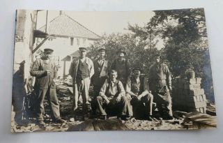 Antique Early 1900`s Swedish Farmers Builders Photo Postcard A