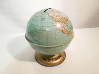 Vintage Metal World Globe Coin Bank J.  Chein & Co.  Made In Usa