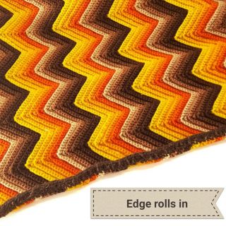 vintage afghan lap blanket crochet chevron ripple retro 70s brown orange autumn 3