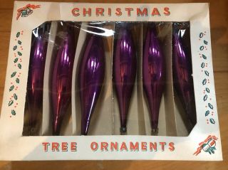 Rare Vintage Purple Mid Century Mercury Glass Icile Ornaments,  Box