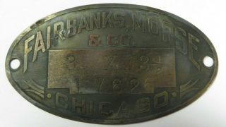 Vintage Antique Fairbanks Morse & Co Metal Face Plate Tag Chicago Advertising