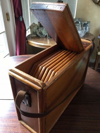 Rare Vintage Set Of 9 Wood Lap Trays In Storage Carrying Case Camping Glamping