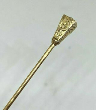 Antique Hat Pin 14k Solid Gold.  Geometric Etched Lady.  Chic Collectible.