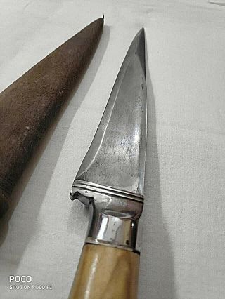Antique Old Rare Collectible Hand Crafted Horn Hilt Safety Knife with Cover 2