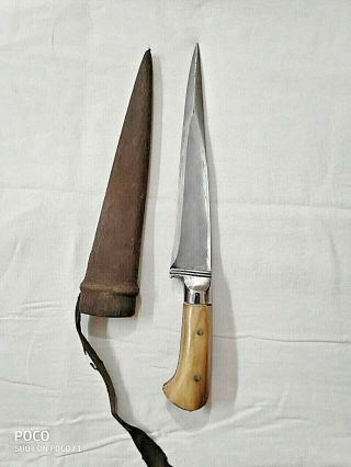 Antique Old Rare Collectible Hand Crafted Horn Hilt Safety Knife with Cover 3