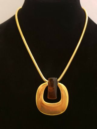 Rare Signed Lanvin Paris Vintage Necklace 18 Inch Gold Tone