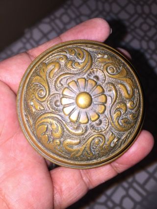 Antique Victorian Eastlake? Brass Door Knob With Flower Surrounded By Fish 1q