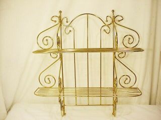 Vtg Mcm 2 Tier Gold Brass Color Metal Wire Scroll Wall Shelf Display Quick Ship
