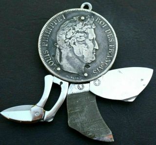 Rare Eloi Pernet 1840 5 Francs Silver Coin Knife File Pocketknife Cigar Cutter