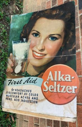 Vintage Antique Poster 42” X 30” Alka Seltzer Advertising Store Display Sign