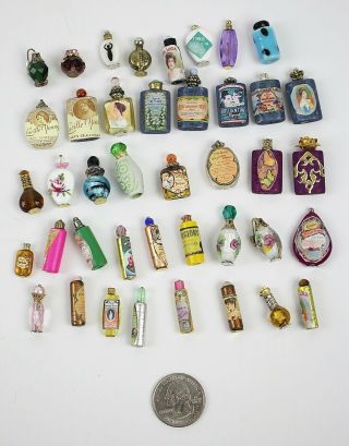 Large Group Of 41 Vintage Miniature Doll House Perfumers Bottles Toiletries Etc