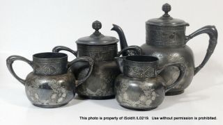 Antique 4 - Pc Derby Silver Co Quadruple Plate Tea & Coffee Set Service Creamer
