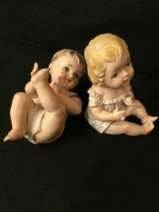 Vintage Bisque Piano Babies Twin Boy & Girl Figurines 2
