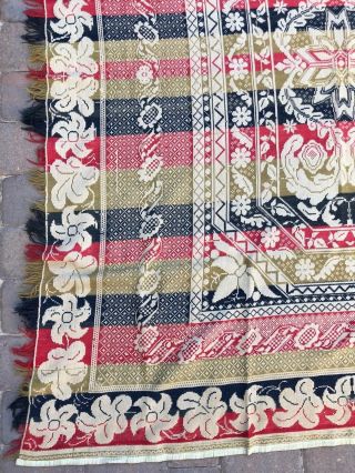 Antique 19th Century Civil War Wool Jacquard Coverlet American