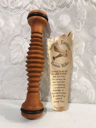 Rare Natural Energies Footsie Roller Carved Cherry Tung Nut Oiled Wood Massager