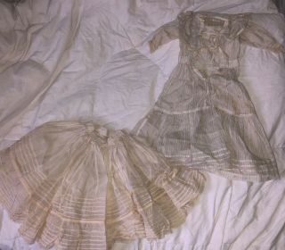 Rare Antique 19th C.  Couture And French Lace Doll Dress For 25” Bisque Doll