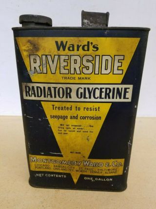 Vintage Rare 1 Gallon Montgomery Wards Riverside Radiator Glycerine Can Oil Sign
