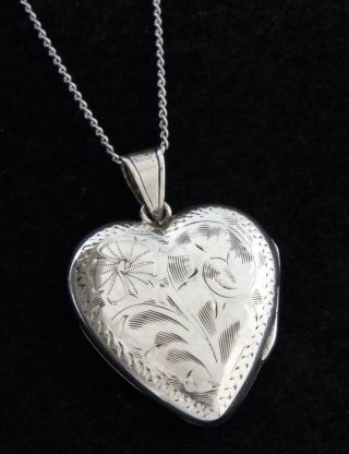 Birks - Large Antique / Vintage Sterling Silver Heart Locket Pendant Necklace