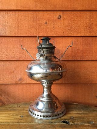 Antique B & H Nickel Plate Kerosene Oil Lamp
