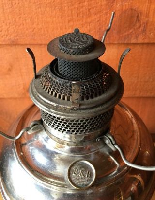 Antique B & H Nickel Plate Kerosene Oil Lamp 2