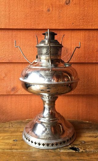 Antique B & H Nickel Plate Kerosene Oil Lamp 3