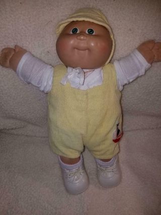 Vintage 1978,  1982 Cabbage Patch Doll Blonde Boy Blue Eyes Overalls Outfit/shoes