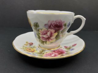 Vintage Duchess Fine Bone China Tea Cup & Saucer Made In England Floral Pink