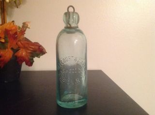 Rare Antique Hutchinson Soda Bottle Albion Ny Aqua Glass With Stopper