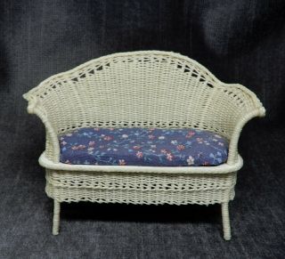 Vintage White Wicker Sofa - Artisan Dollhouse Miniature 1:12