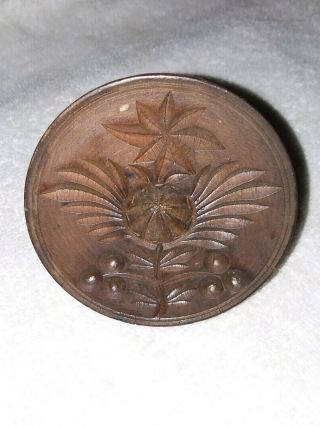 Primitive Hand Carved Deep Flower Butter Stamp19th Century Print Mold 3 3/4 "