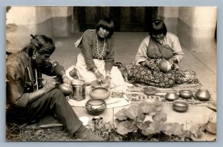 American Indian Pottery Makers Antique Real Photo Postcard Rppc
