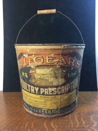 Antique Vintage Dr.  Legears Poultry Prescription Bucket Advertising Tub Rare