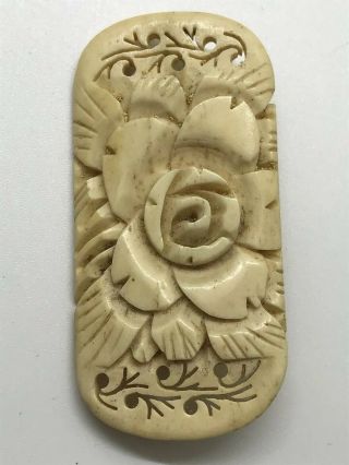 Antique Vtg 20s 30s Carved Floral Hawaiian Flower Brooch Pin 2.  375 " X 1.  25 "