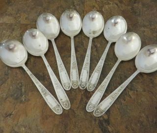 National Silver Mildred Set 8 Round Soup Spoons Monarch Silverplate Flatware E
