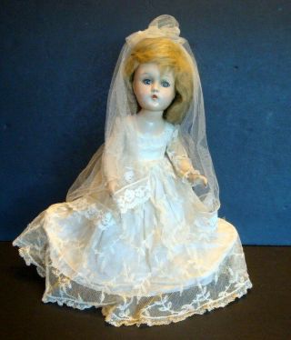 Vtg Madame Alexander Composition Doll 15 " Mme Wendy Ann? Wedding Dress Sleep Eye