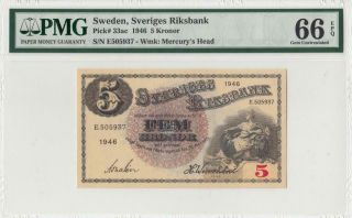 1946 Bank Of Sweden 5 Kronor Rare ( (pmg 66 Epq))