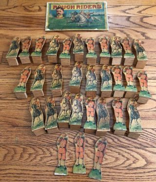 Rare Antique Teddy Roosevelt Rough Riders Wooden Toy Soldiers Whitney - Reed
