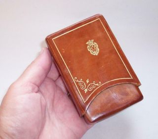 Antique/vintage Italian Tan Leather Playing Card Box With Gold Gilt Work