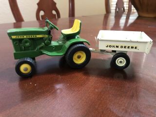Vintage Ertl John Deere 140 Garden Tractor With Rare White Dump Cart - Die - Cast