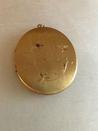Antique Gold Filled Large Photo Locket With Mined Faceted Ruby Pendant