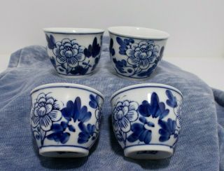 4 Vintage / Antique Chinese Blue And White Porcelain Cup Teacup Sake Restaurant