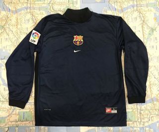 Rare 1998 - 1999 Nike F.  C Barcelona Lfp Goal Keeper Sewn Soccer Jersey Mens Large