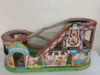 J.  Chein Roller Coaster W/ Car Antique Tin Litho Metal Toy Playthings Lithograph