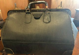 Vintage Antique Black Leather Medical Doctor Bag Satchel Lined Locking 21 " Long