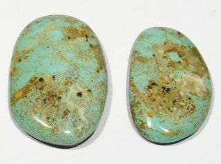 Rare Set Of 2 Matching Matrixed Old Natural Dry Creek Turquoise Cabochons 25.  5ct